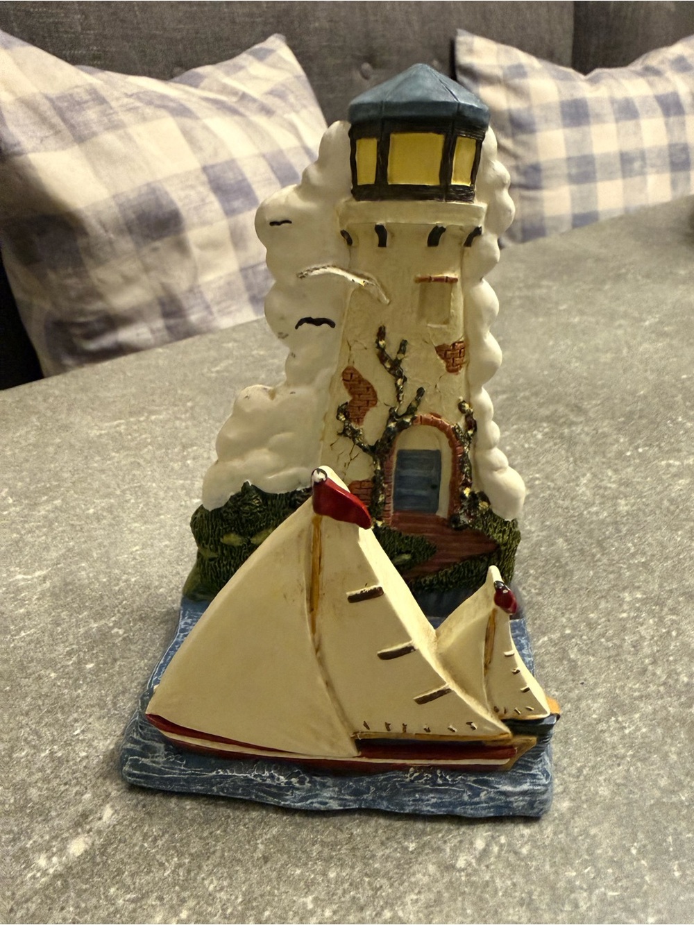 Vintage Figi 1998 Seaport Letter Holder with Boats and Lighthouse Accents